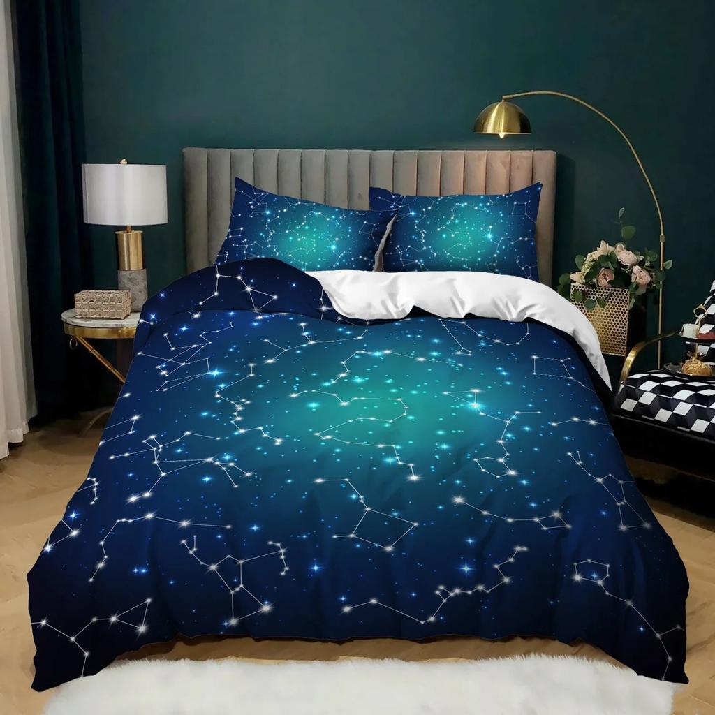 Sun And Moon Duvet Cover Twin Psychedelic Galaxy Bedding Set,Constellation Astrology Comforter Cover Mystic Stars Nebula Bed Set