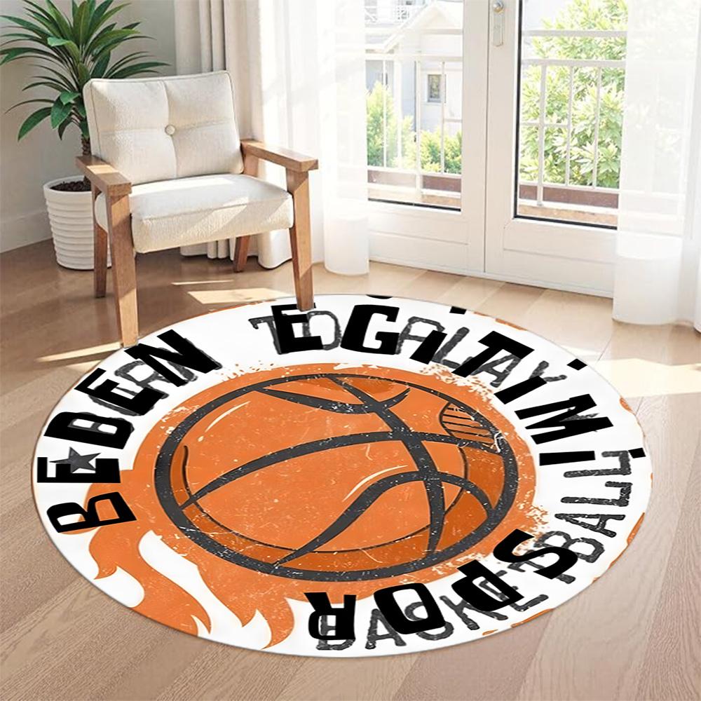 Basketball Runde Bodenmatte Design für Balkon Spielzimmer Wohnheim Eingangsbereich Rutschfeste Runde Teppich Anime Büro Dekoration