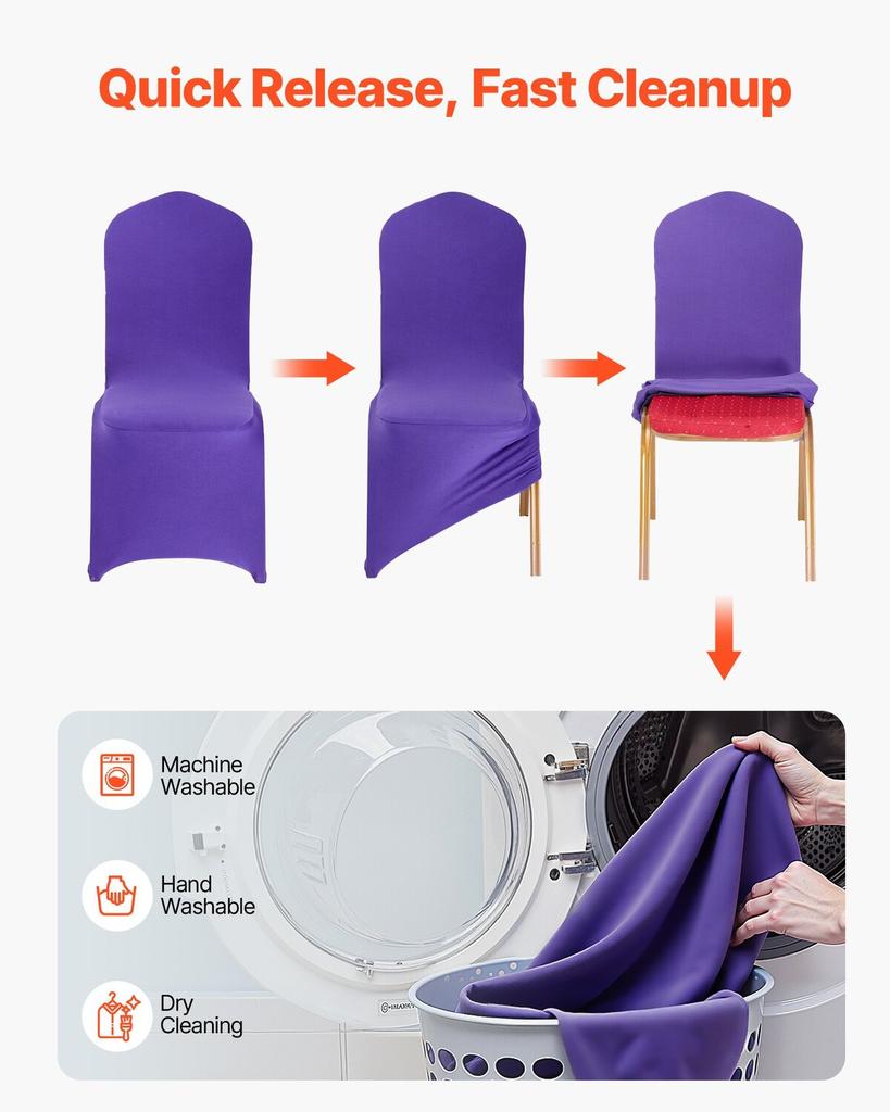 50 Stück Lila Stuhlbezüge, Polyester-Spandex Stuhlbezug, Dehnbare Überwürfe für Hochzeitsfeier Esszimmerbankett Stühle mit flacher Front, Passt auf Stuhl