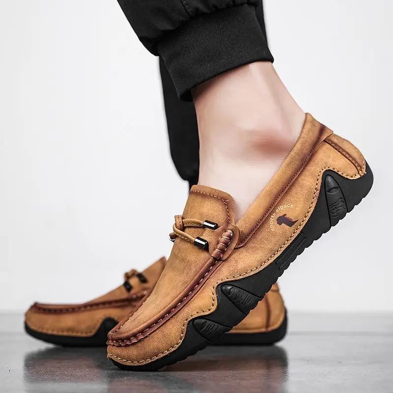 Male Casual Shoe Loafers Slip-on Men's Leather Shoes Pu Legitimate Elegant Size 45 2024 Trend Adults Luxury Sale Retro Summer