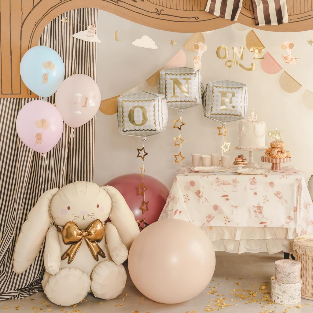 Bunny Foil Balloon PartyDeco 29x33 Inches Cute Bunny Mylar Inflatable Party Decoration for First Baby Spring Celebrations - Balloon, Birthday, Shower,
