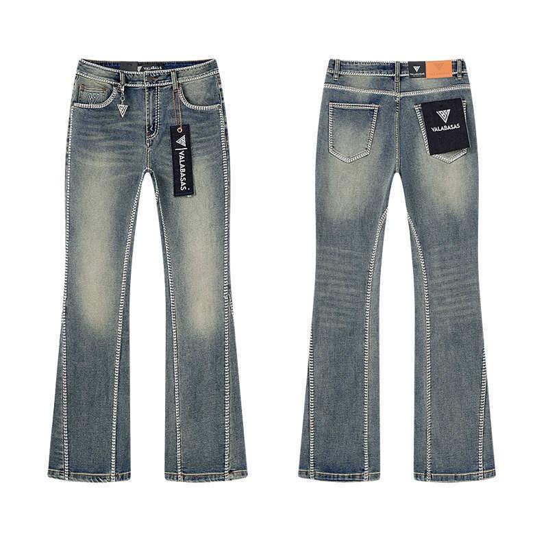 Valabasas Stil '' Retro Distressed Gewaschene Stretch Schlagjeans Herren Damen Streetwear Freizeit Hosen
