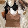 Women Sexy Small Fragrance Lace Splicing V Neck Camisole Vest With Built In Bra