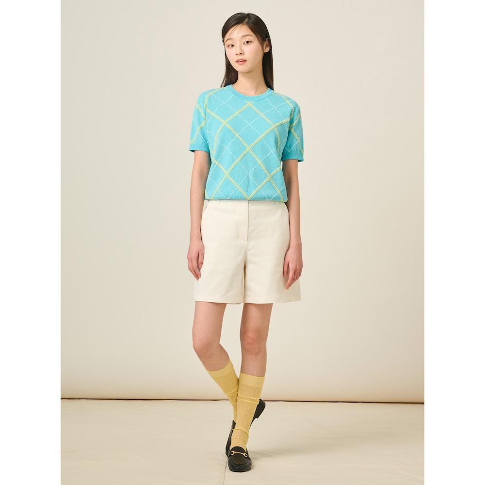 Binpolleidiseu Argyle Short Sleeve Pullover Sky Blue (Bf5451C05Q)