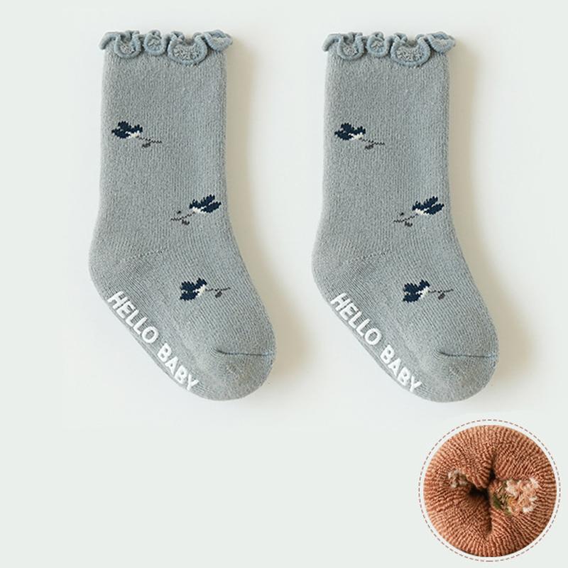 Infant Kids Girl Terry Cotton Socks Baby Ruffles Vintage Color Anti-slip Floor Socks 0-5Y Baby Mid-tube Leg Warmers for Princess