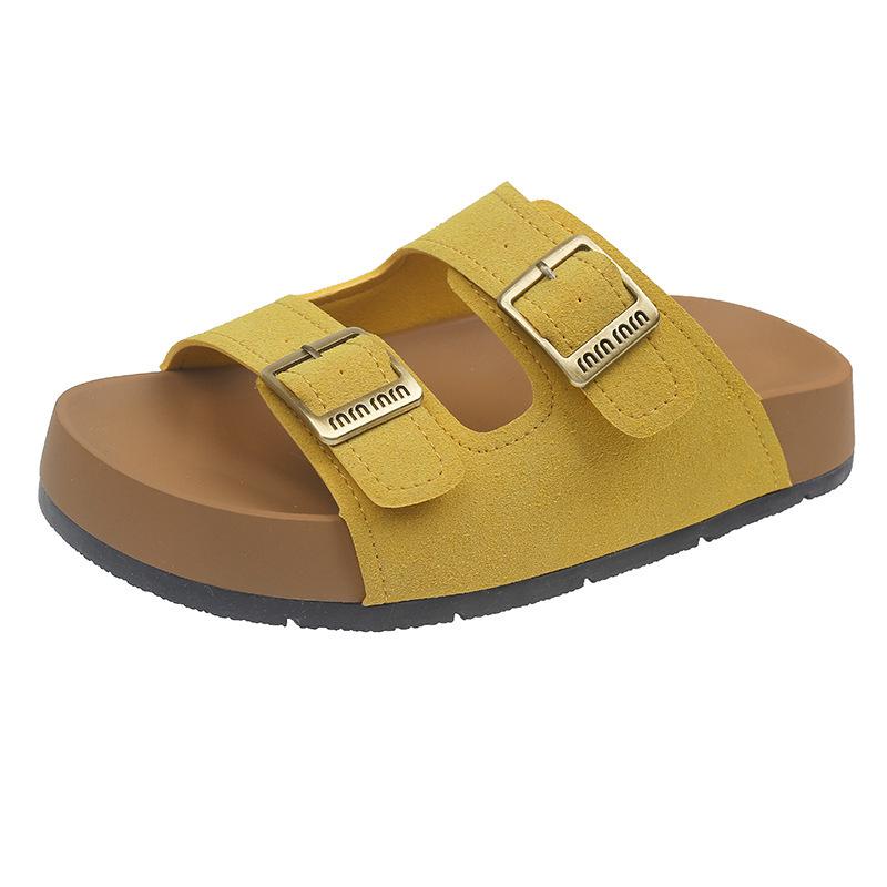 

Крутые тапочки для женской летней носки, высококлассные новые модели с юбками, пляжные сандалии, толстая подошва, шлепанцы на перемычке. 40 жёлтый