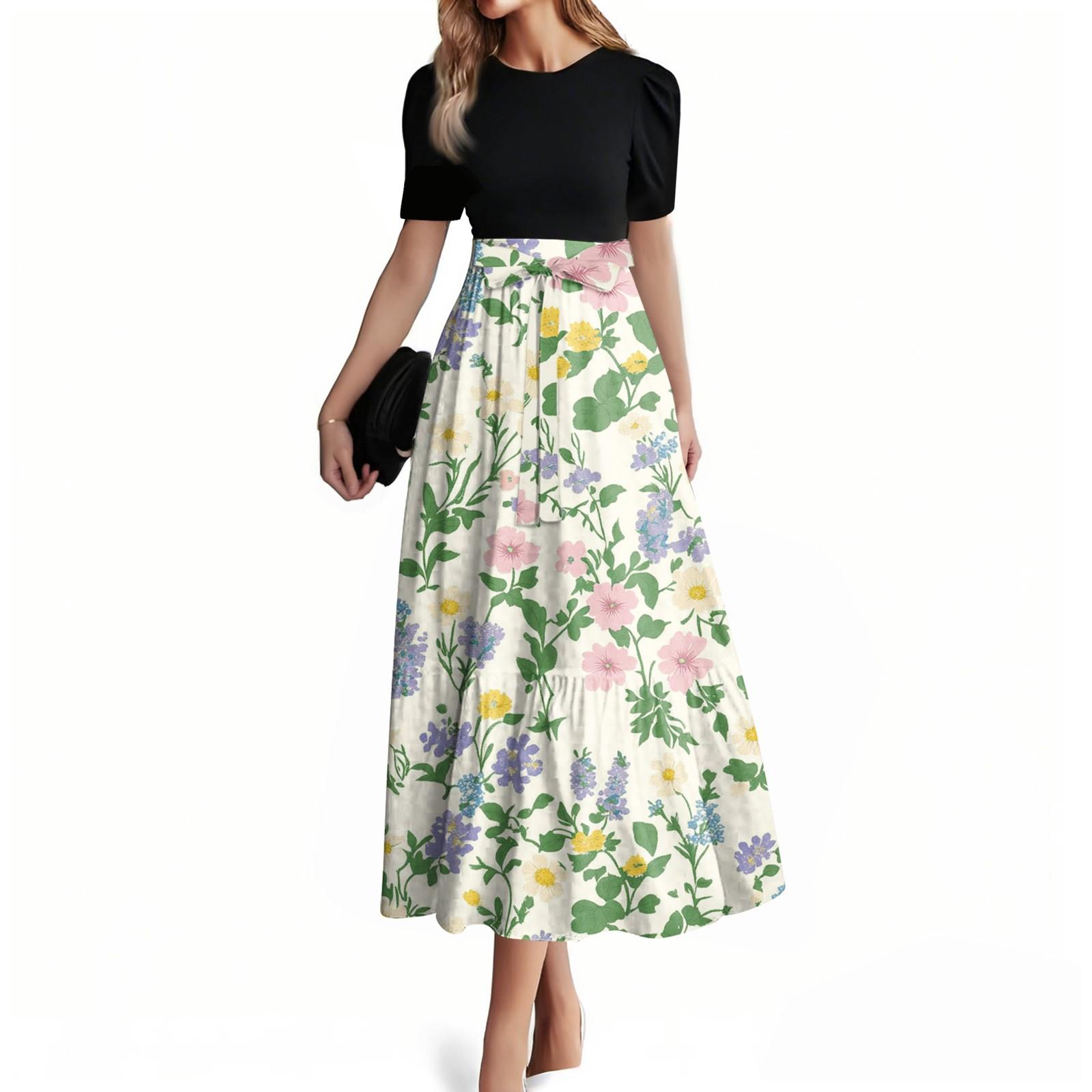 

Женское модное повседневное платье с коротким рукавом и круглым вырезом, элегантное, темпераментное L армия зеленый