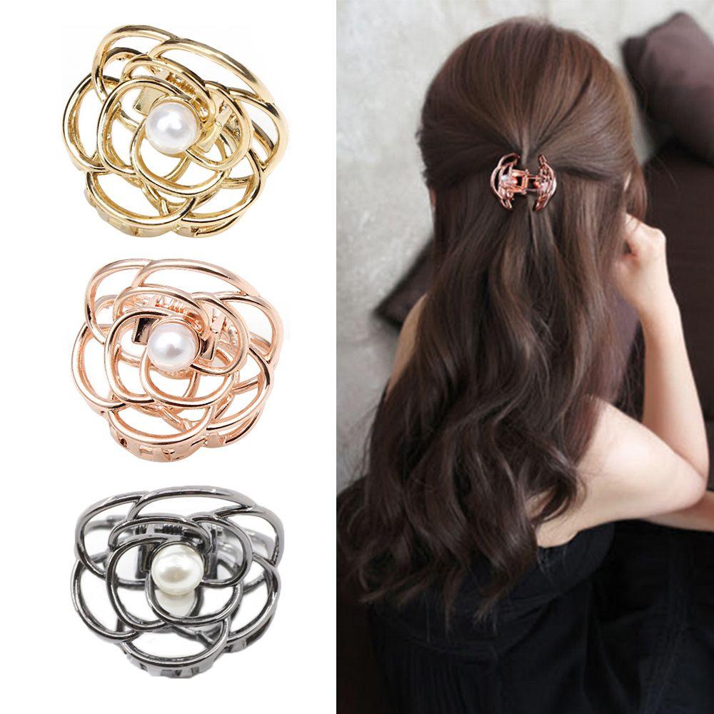 

Cute Ladies Hair Accessories Pearls Metal Women Crab Clips Hair Claw Hairpin Headwear Matt silver