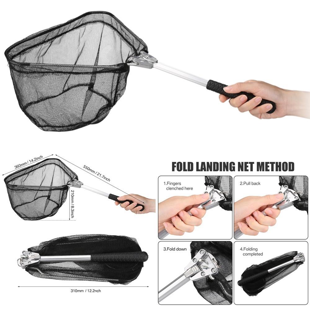 Retractable Landing Fishing Net 190cm-5cm with Telescoping Pole Handle Foldable Freshwater Fish Catching Releasing