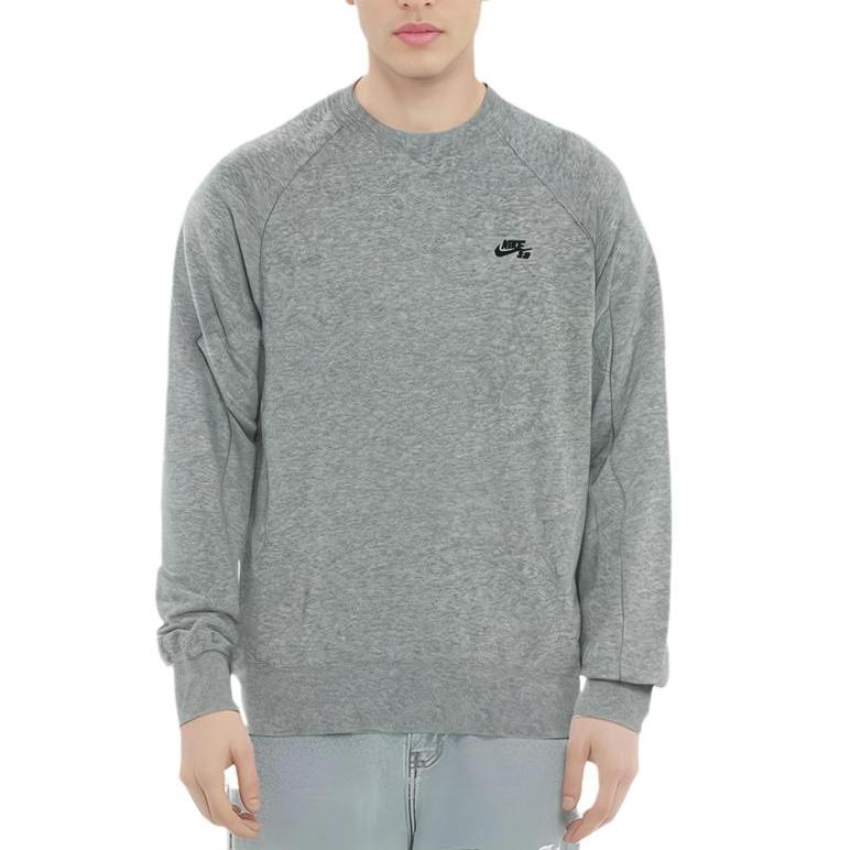 Nike Logo Embroidered Round Neck Raglan Sleeve Fleece Pullover Sweatshirt Men Sweatshirt Gray AQ9564-063