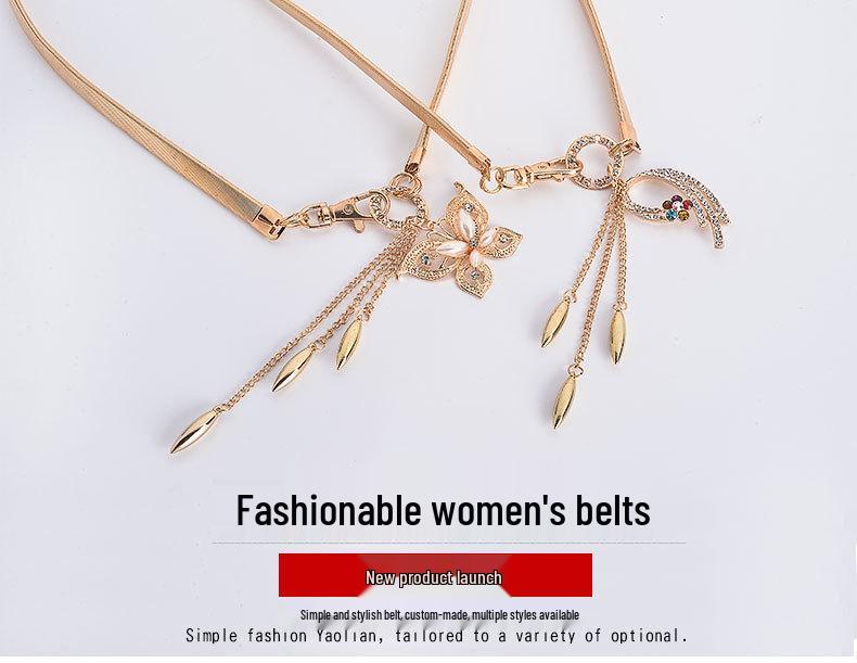 Elegant Korean-Style Rhinestone Waist Chain for Women - Versatile, Fashionable, and Elastic Thin Belt