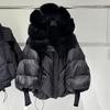 European winter new raccoon big fur collar hooded down jacket women's medium and long thickened warm knitted sleeve jacket