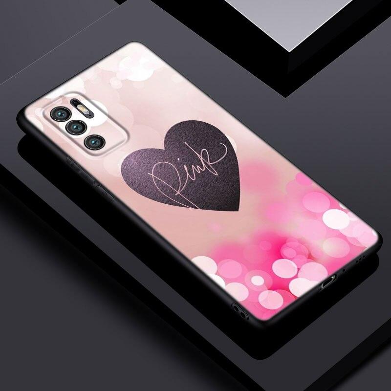 Fashion Pink Love Phone Case For Xiaomi Redmi Note 11 10 9 8 Pro 11T 5G 10T 10S 9S 9T 9i 9C 9A 8T Soft TPU Black Cover Funda