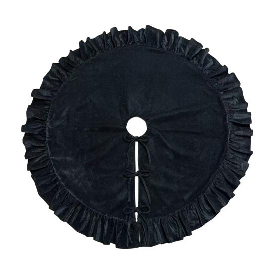 Velvet Christmas Tree Skirt 48 Inch Ruffled Holiday Tree Skirt Rustic Xmas Tree Decoration Soft Festive Tree Apron for Cozy Celebrations