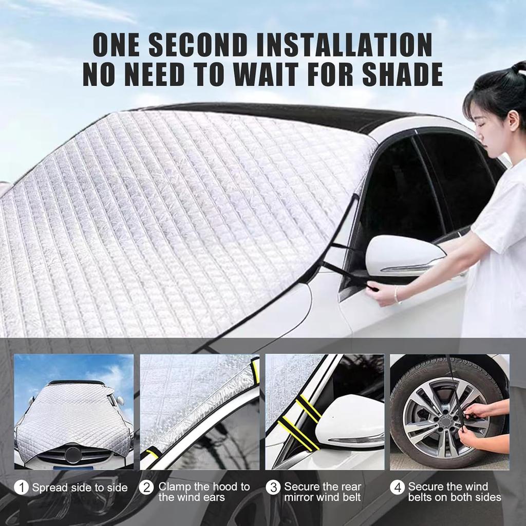 1 PC Car Half Car Cover Sunshade, Windshield Hood All-Season Protection Waterproof Dustproof Frostproof Portable Car Cloth, Outdoor Indoor Foldable