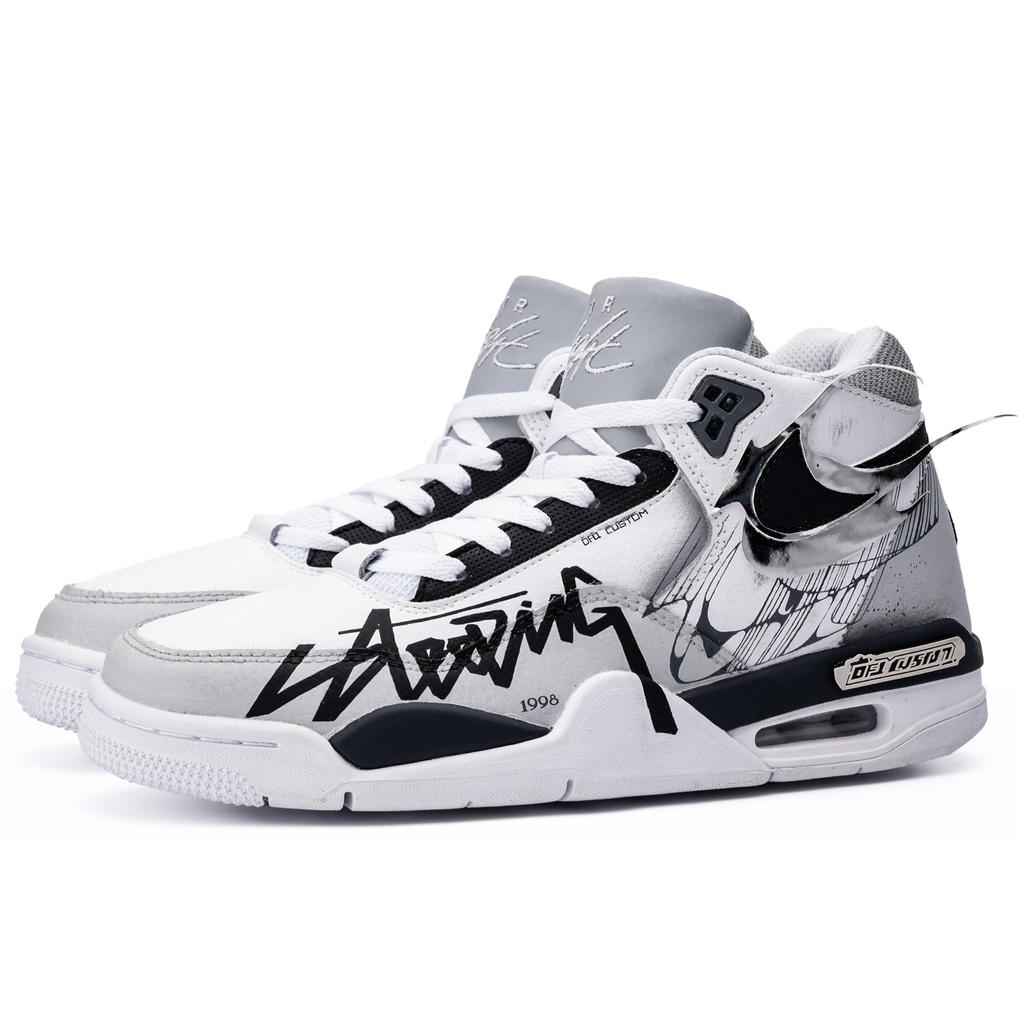 Nike Flight Legacy ADCDAVINCI Custom, Silver Wing Mid Top Vintage Basketball Shoes Unisex Silver Gray White BQ4212-101(TeamM--)