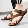 Men Flats Slippers Summer White Roman Sandals Retro Black Brown Leather Wide Head Beach Shoes Plus Size