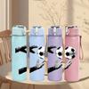 1PC Soccer Kick Football Player Silhouette Print 750ml Color Plastic Sports Water Bottle Leakproof Flip Straw Lid Suitable for Sports Office Home Use
