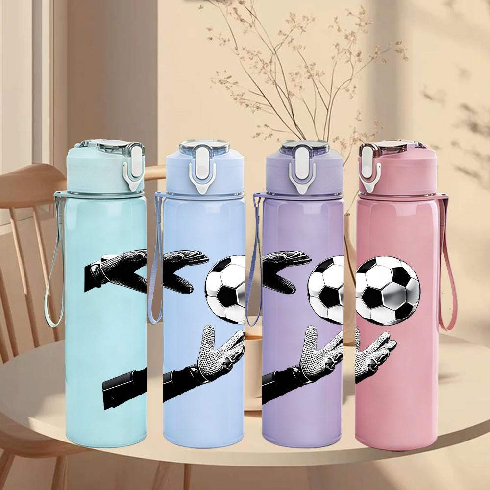 1PC Soccer Kick Football Player Silhouette Print 750ml Color Plastic Sports Water Bottle Leakproof Flip Straw Lid Suitable for Sports Office Home Use