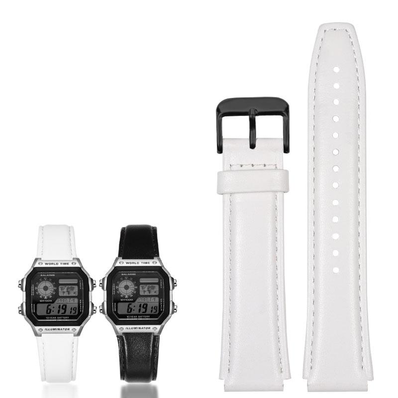 

For Casio Retro Small Square A159W-N1 A158WA A168 A159 AE1200 AQ230 700 Genuine Leather Watch Strap Convex 18mm smart strap 18mm