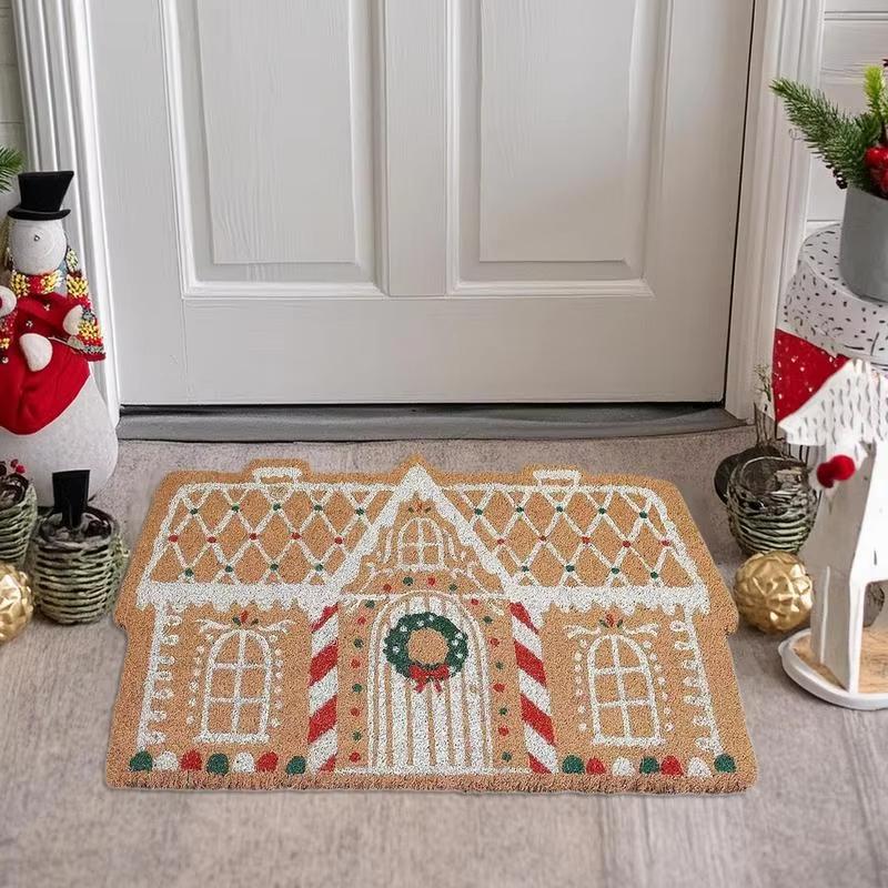 Christmas Gingerbread House Floor Mat Entrance Non Slip Water Absorbent Easy To Clean Festive Atmosphere Decorat Carpet
