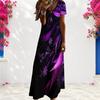 Women Plus Size V Neck Short Sleeve Printed Black Long Maxi Dress