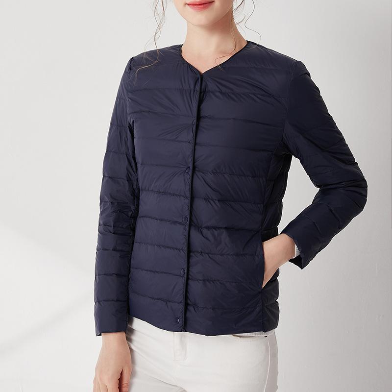 Winter New Two-wear Single-breasted Light Short Down Jacket Women's Slim Liner Jacket Round Neck V-neck