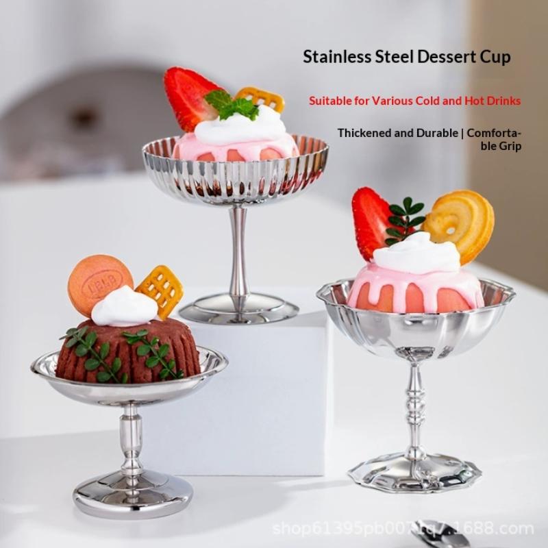 Stainless Steel Salad Cup Food Grade Ice Cream Cup Goblet Retro Dessert Bowl Fruit Yogurt Snack Bowl Household Kitchen Tools