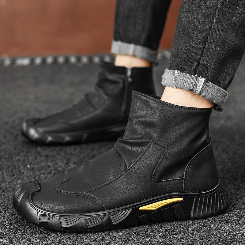 Wear-resistant boots autumn and winter fashion non-slip black velvet Martin boots new versatile men's shoes comfortable leather boots