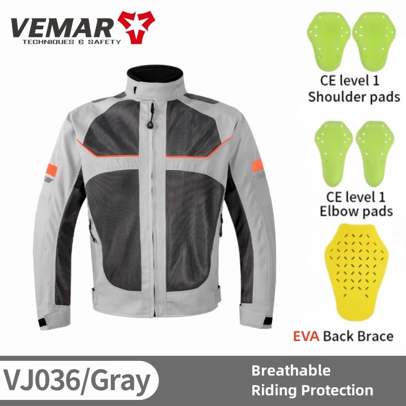Motorbike Vemar Men's Jacket Breathable Mesh Moto CE Protection Motorcycle Riding Coat Guard Motocross Rider Clothing Black/Gray