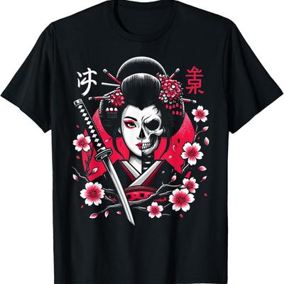 Floral Geisha Warrior Spirit with Blossoms Samurai  T-Shirt