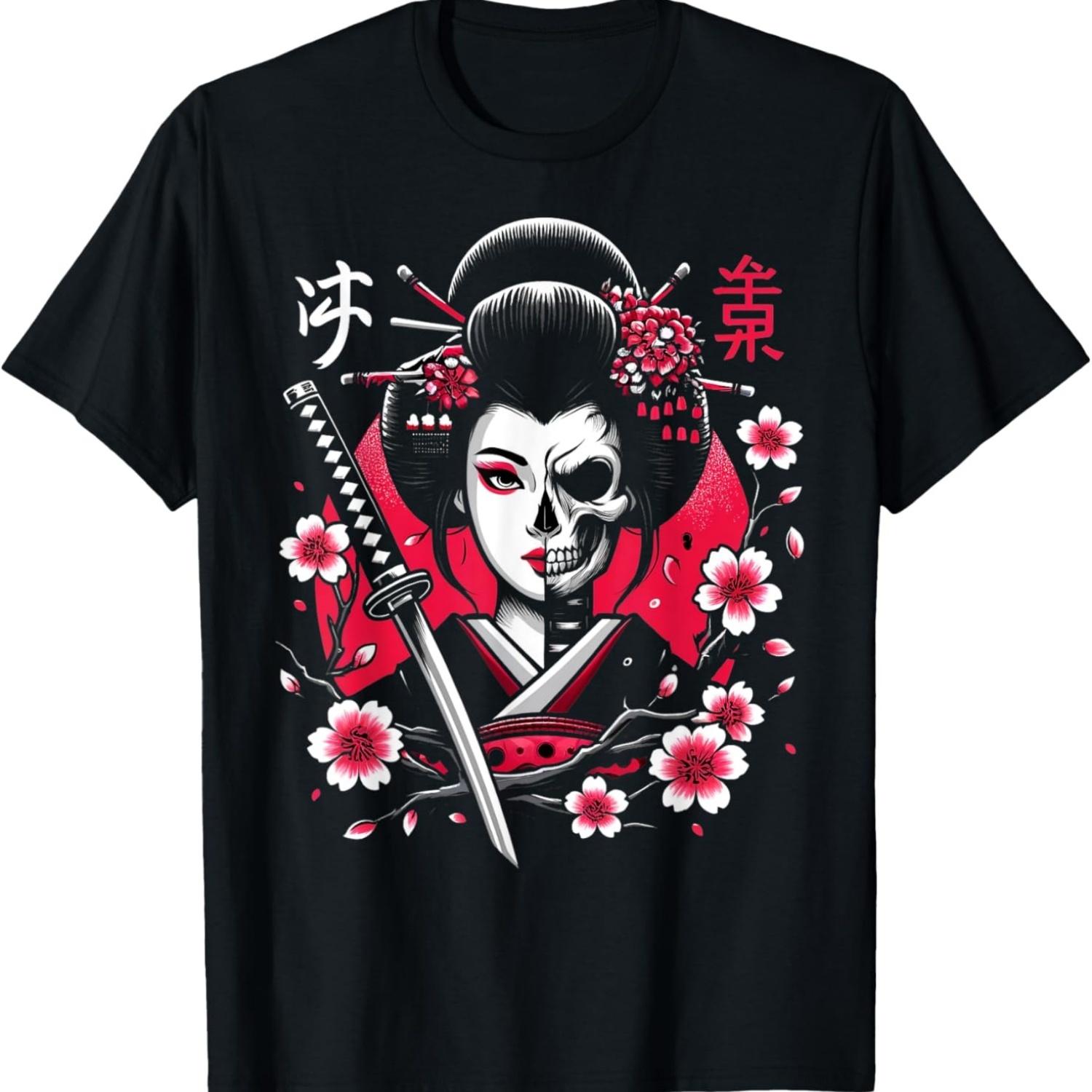 Floral Geisha Warrior Spirit with blossoms Samurai T-Shirt S чёрный