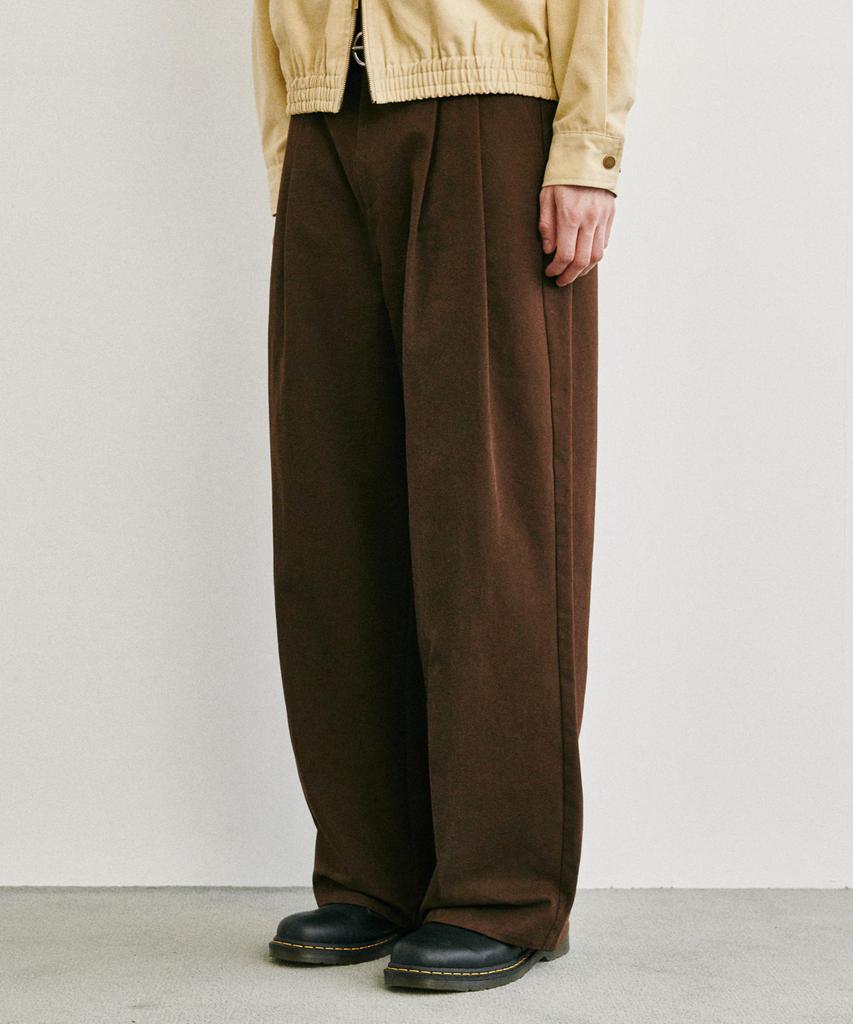 GLW Wide Double-Pleat Cotton Pants Brown