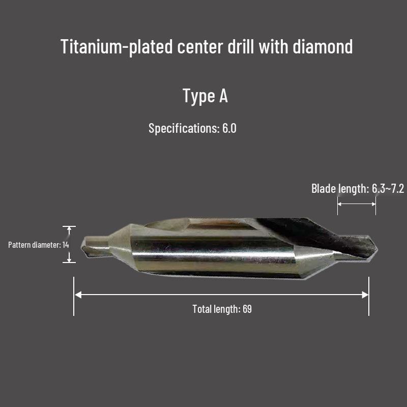 Cobalt-Coated Titanium Spiral Center Drill, Extended High-Speed Steel, Type A & B, Fully Ground Stainless Steel Locating Point