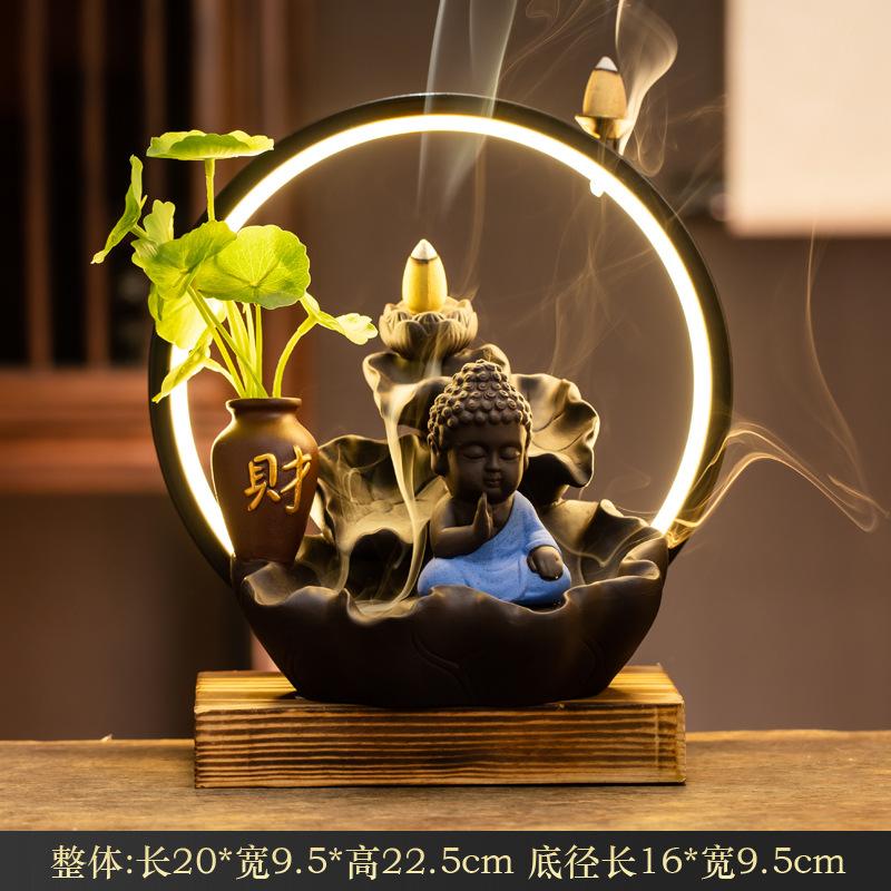 Luxusní světlo Nové Buddha Ruční Zpětný Proud Kadidlo Hořák LED Lampa Kroužek Domácí Dekorace Fialový Písek Zen Kadidlo Hořák Kadidlo Table