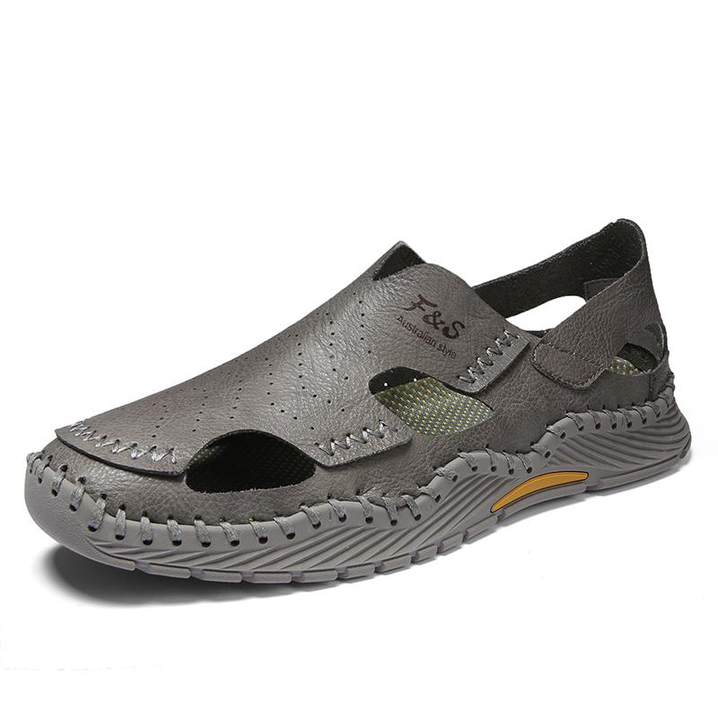

Модные летние мужские сандалии на платформе из мягкой дышащей кожи, дизайнерские пляжные римские брендовые сандалии из кожи для мужчин 44 серый