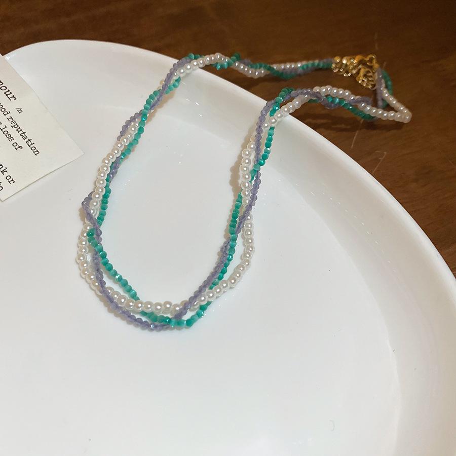 Summer dopamine stained glass crystal beaded necklace collarbone chain design sense niche item decoration