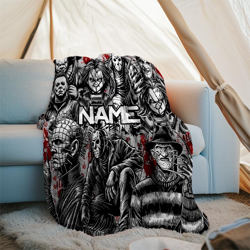 Personalized Custom Name Blanket - Horror movies Print Design,Blanket for Sofa,Bed,Travel,Camping - Soft and Warm, Great Gift
