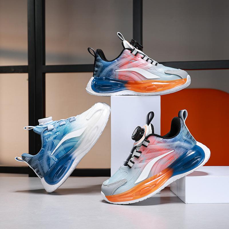 Breathable new 2025 sports shoes medium and older children's spring four-season shoes casual boys' rotating buckle lightweight medium a