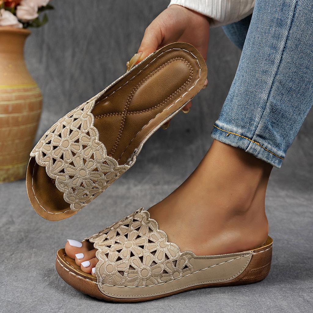Summer, New Styles, Women's, Thick Soled Slippers, Plus Size, Fish Mouth, Wide Stripe, Thick Soled Shoes