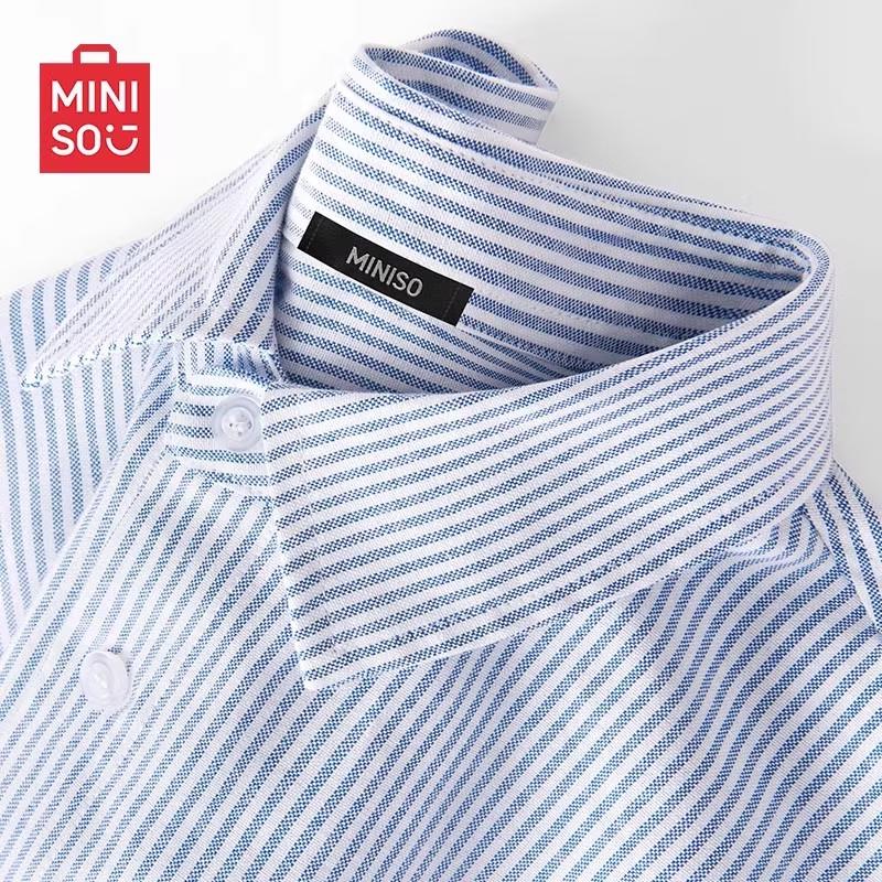 

MINISO Унисекс полосатая оксфордская рубашка с длинным рукавом 3XL