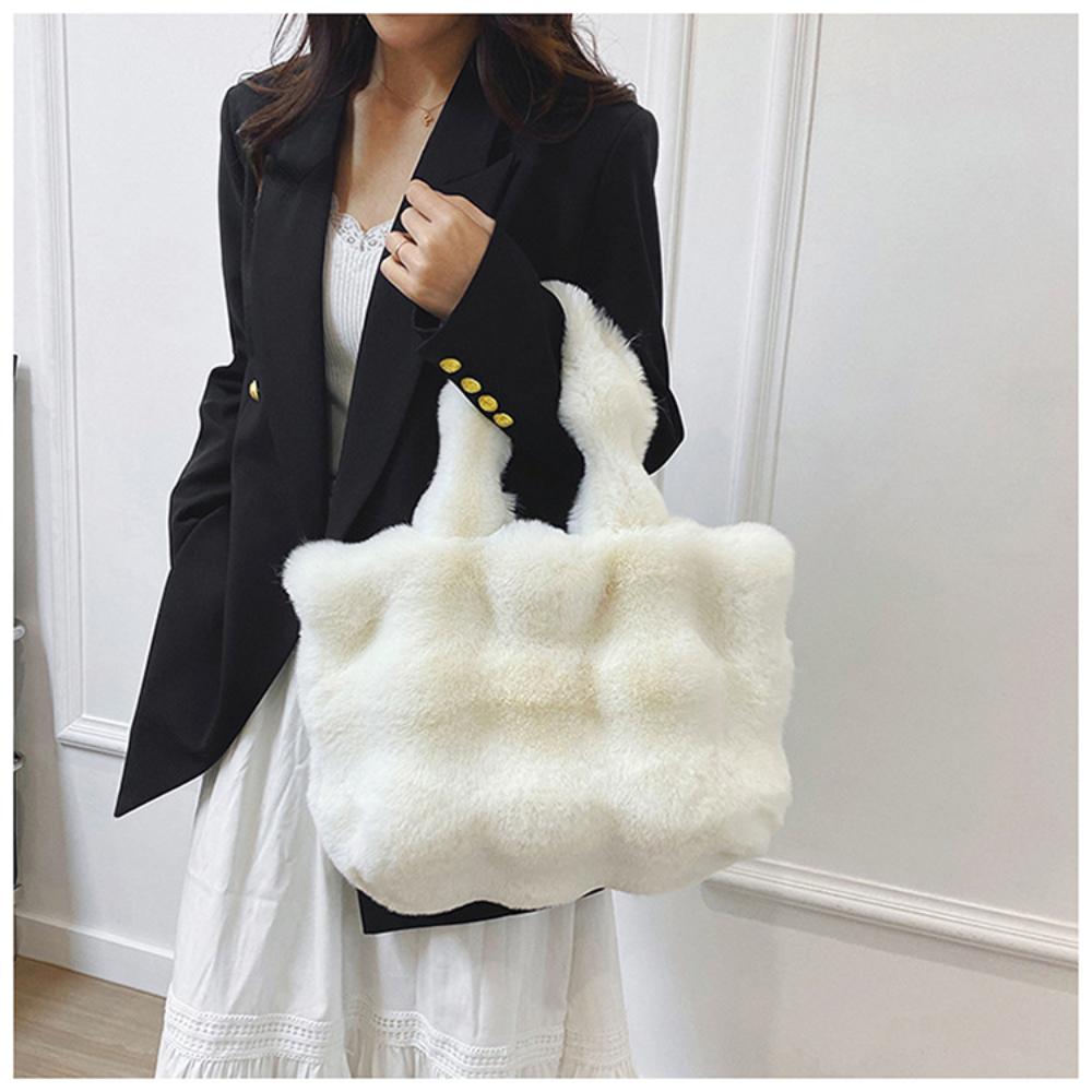 Plush Handbag Fashionable Top-handle Winter Satchel Versatile Shoulder Bag for Girls