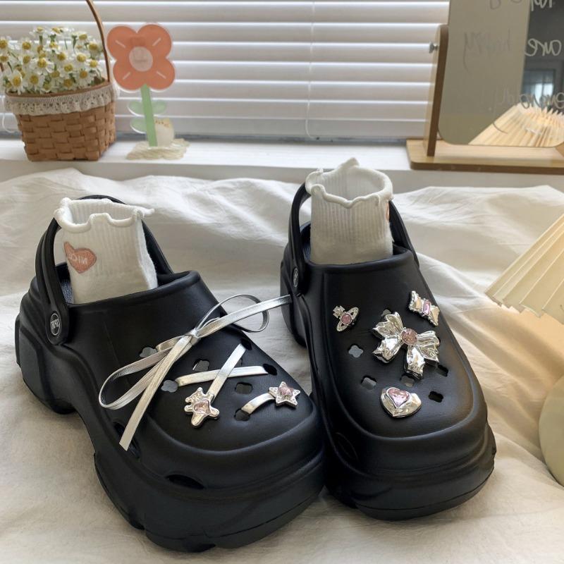 Fashion Cute DIY Bow Knot Fashion Clogs For Women Indoor Street Slippers Thick Sole Female Summer Shoes Soft EVA Girls Beach Sandals