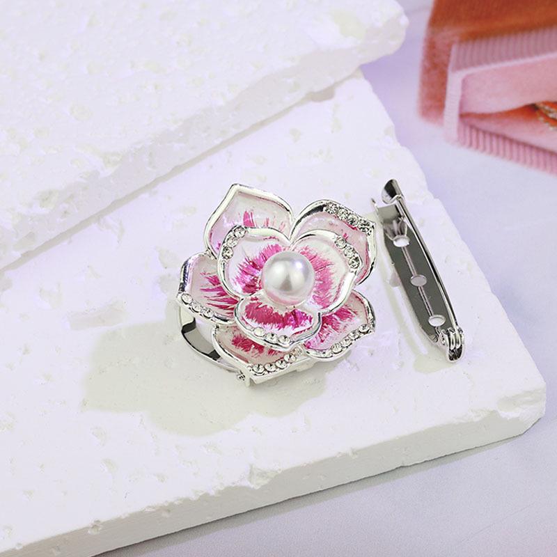 Luxury Rhinestone-Embellished Rose Scarf Buckle & Brooch - Versatile Alloy Design for Shawls and Scarves