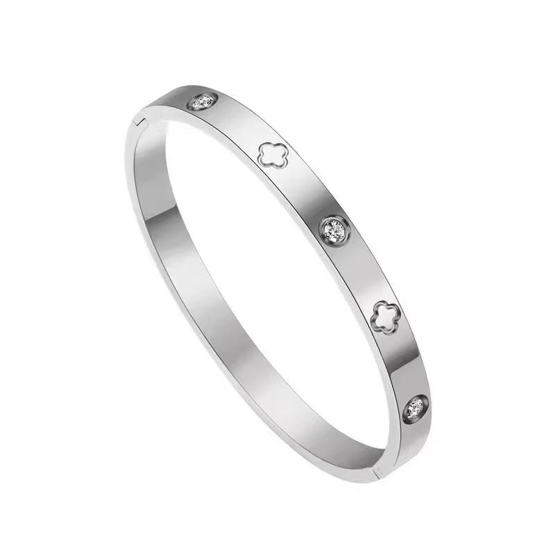 Hot Selling High Polished Stainless Steel Bracelet with 18K Gold-plated Couple Diamonds for Weddings 17.5cm&Stainless Steel