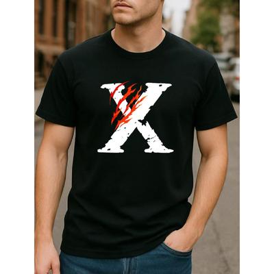 European Sizes Flame-torn Letter X Trendy Street Style Fashion T-shirt | Men'S Lightweight Round-neck Short-sleeved Shirt