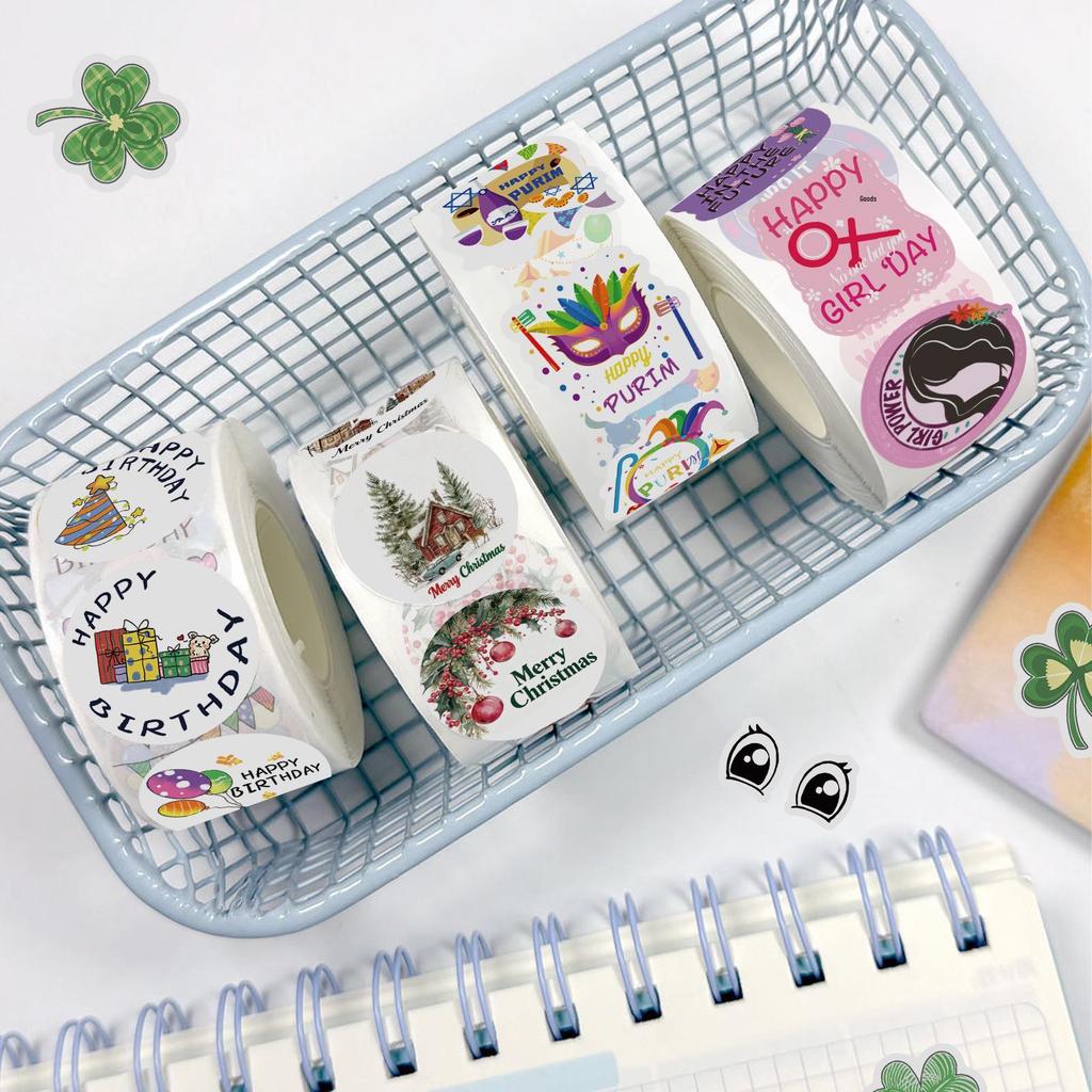 Cartoon Festival Gift Stickers - 500/Roll for Journals and Sealing