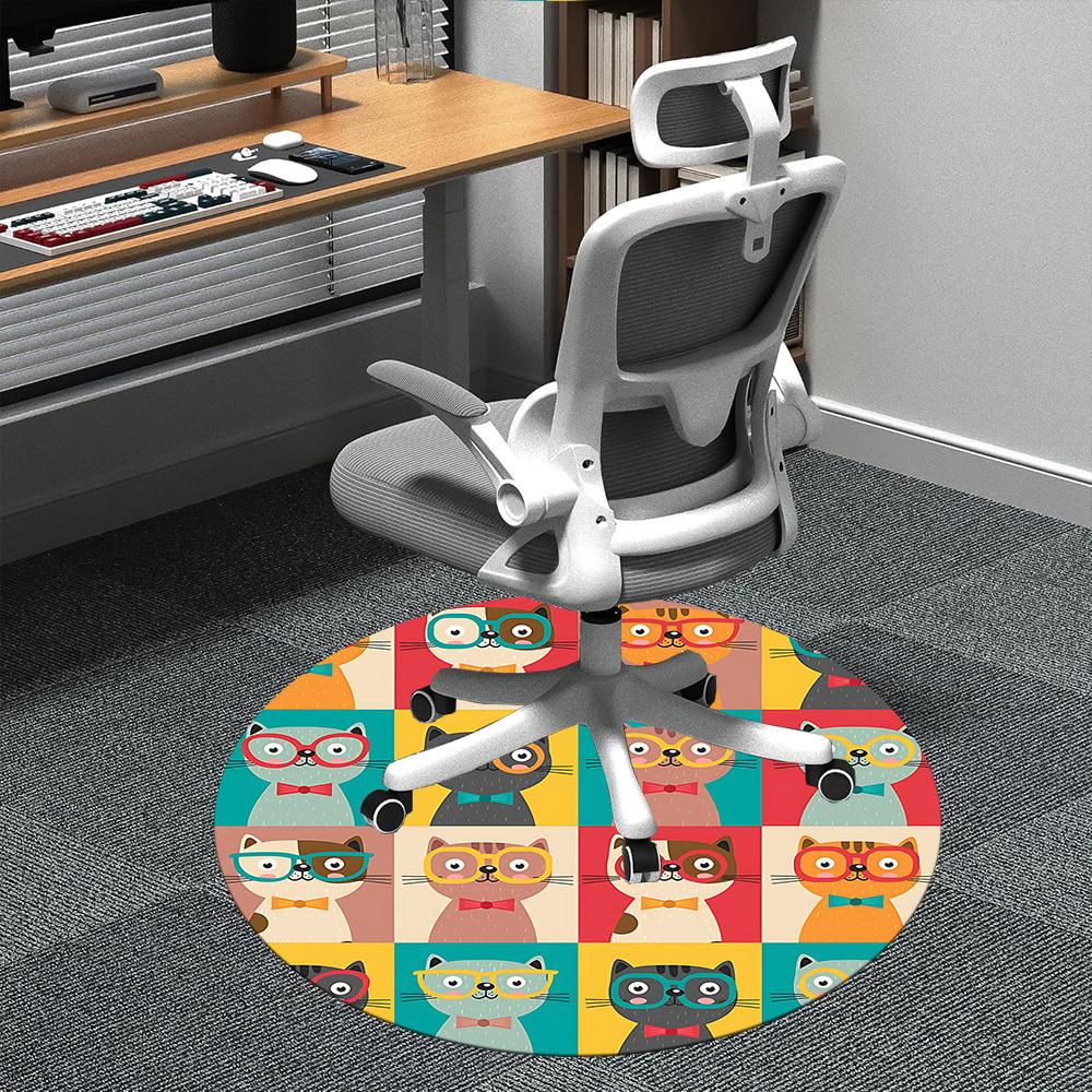 1pc Glasses Cats Office Round Area Rug,  Mat Suitable ForOffice, Under Office Chairs Bedroom Living Room Home Decor, Room Deco