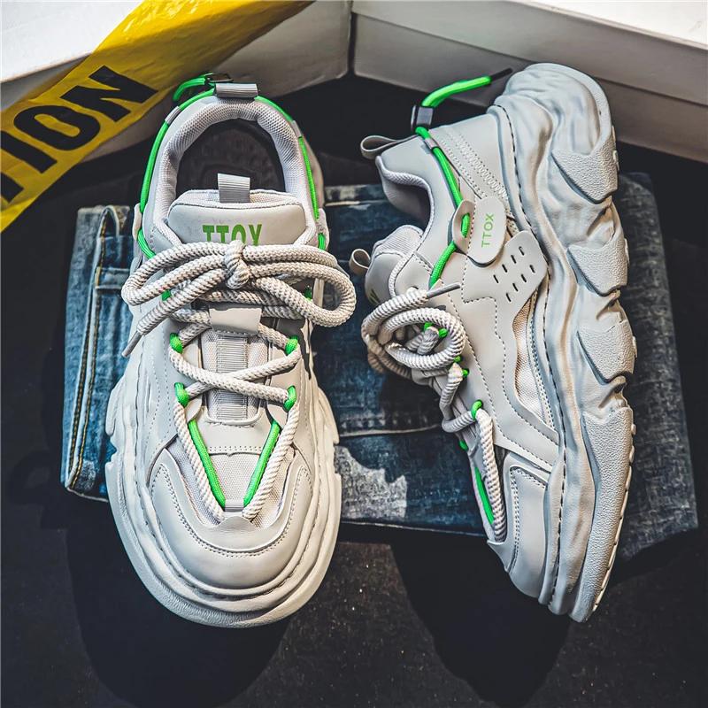 

EAEOVNI Роскошные мужские повседневные туфли Осенние кроссовки на массивной платформе Мужские вулканизированные спортивные туфли Кроссовки Zapatos Hombre 39 серый