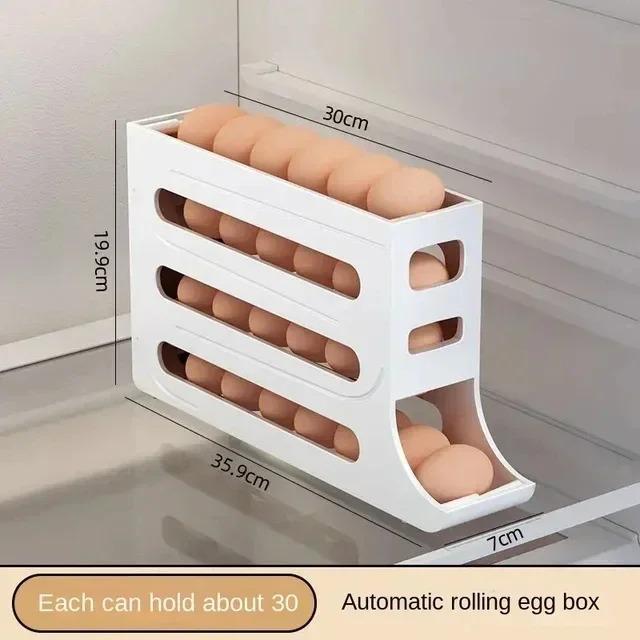 4 Tier Fridge Egg Rack Automatic Rolling Egg Holder Storage Box Container Kitchen Refrigerator Egg Dispenser Fridge Organizer